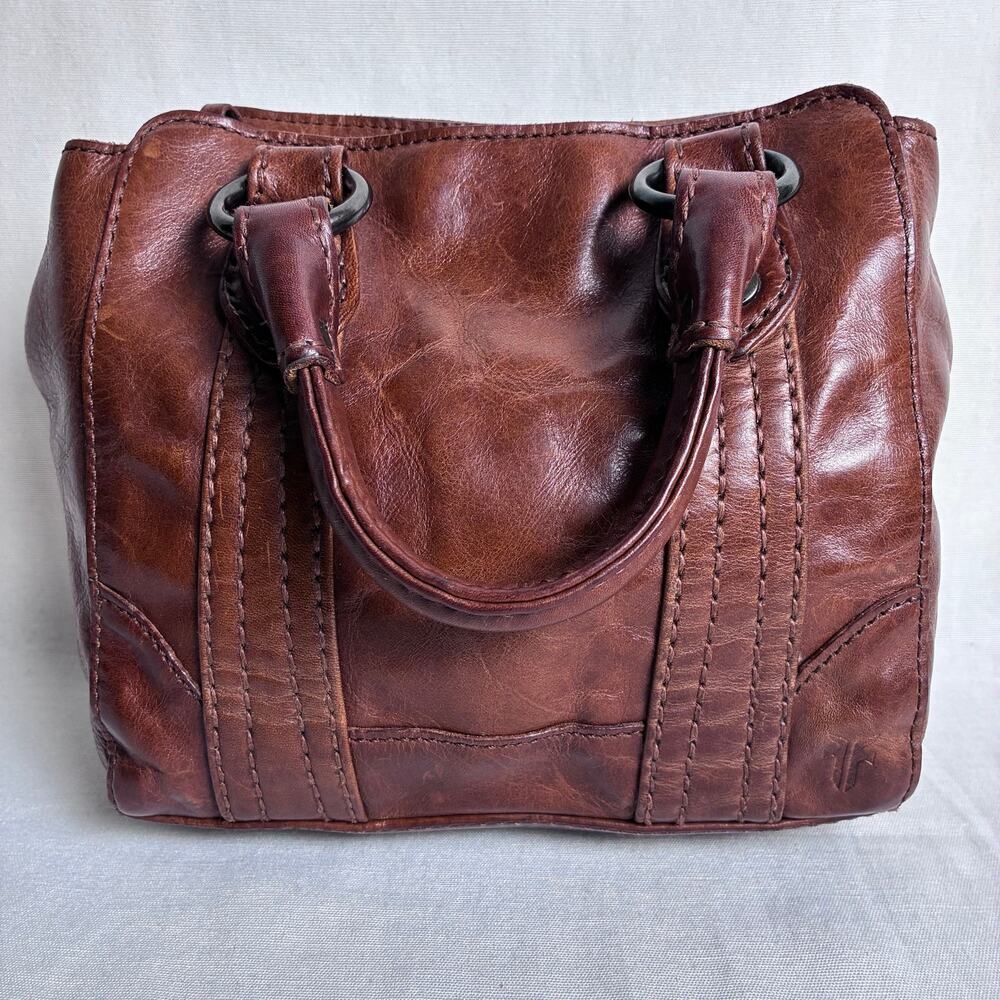 Frye Leather Satchel Purse Cognac Brown Western Boho Coastal Cowgirl Chic - Picture 3 of 12